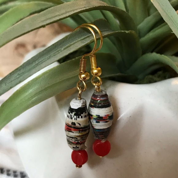 Handmade paper bead earrings! - Picture 2 of 3